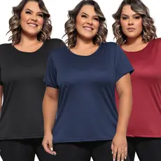 Kit 3 Camiseta Dry Fit Feminina Plus Size de Alta Performance G1 ao G4