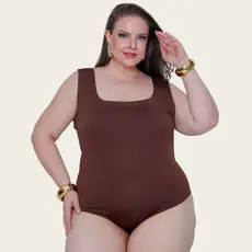 Body Feminino Plus Size Alça Larga Decote Reto Quadrado Suplex Tendência Verão