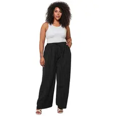 Calça Feminina Plus Size Pantalona Risco de Giz de Amarrar Elegante