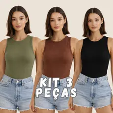 Kit 3 Body Feminino Canelado Verão