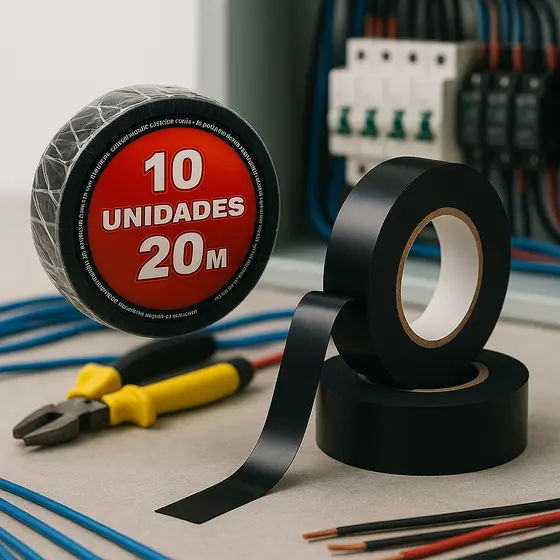 Fita Isolante Adesiva Antichamas 20 Metros Kit 10 Rolos 20m Cor Preto