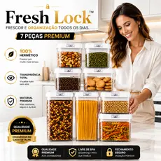 🏆Kit Potes Herméticos 7 Peças Acrílico Transparente Organizador Cozinha FreshLock™ Vedação Hermética Empilhável