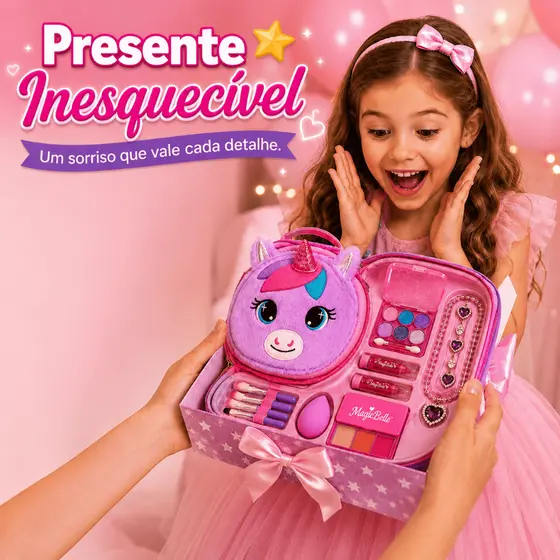 🪞Kit Maquiagem Infantil Completo Bolsa Unicórnio Colorida Estojo de Beleza Presente Meninas 💄