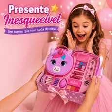 🪞Kit Maquiagem Infantil Completo Bolsa Unicórnio Colorida Estojo de Beleza Presente Meninas 💄