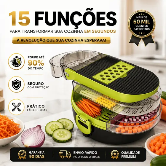 🏆 Ralador Fatiador Multifuncional 15 Peças Cortador Legumes Verduras Inox ChefExpress™