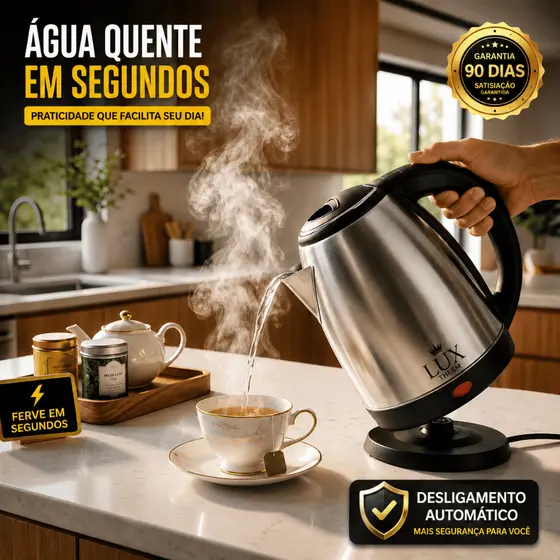 🏆 Chaleira Elétrica Inox 1,8L 1000W Ferve Água Rápido Desligamento Automático Café Chá 127V
