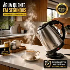 🏆 Chaleira Elétrica Inox 1,8L 1000W Ferve Água Rápido Desligamento Automático Café Chá 127V