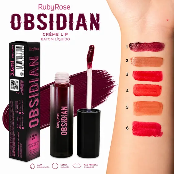 Ruby Rose Batom Líquido Obsidian Creme Lip Hidratante Alta Pigmentação