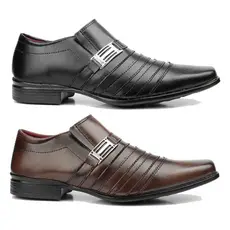Kit 2 pares sapato social masculino preto e marrom estilo classico