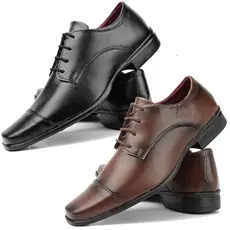 Sapato social de amarrar masculino kit com 2 pares preto e marrom