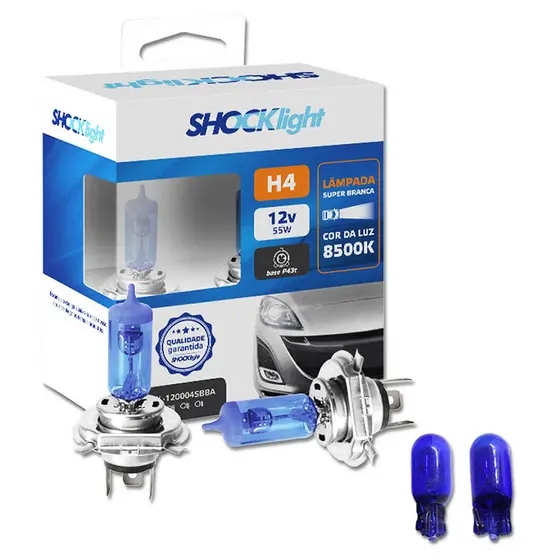 Par de Lâmpadas Super Brancas para farol H4 8500k + W5W