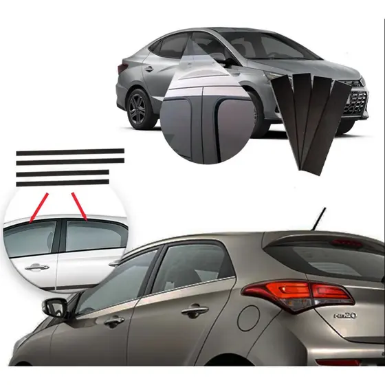 kit completo 8 adesivos Blackout para Hyundai HB20 / HB20s / HB20X 4 Colunas + 4 Aros Porta completa Preto Fosco Poroso