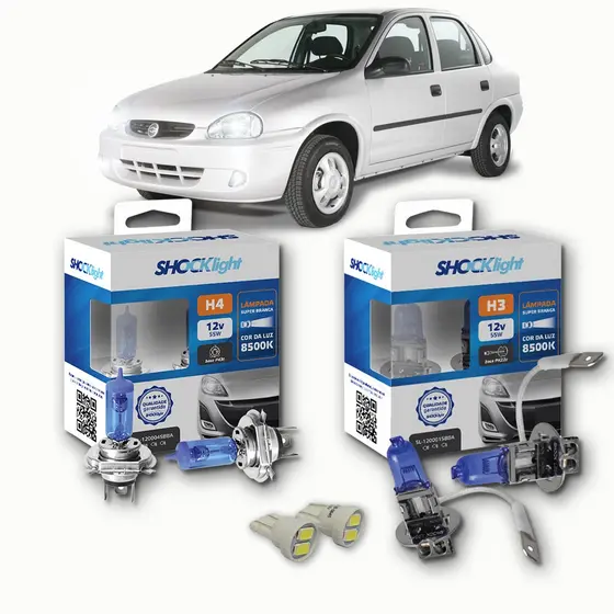 KIT lâmpadas Super brancas 8500K +LED T10 Chevrolet Corsa Classic 2002/2009 H4 FAROL + H3 milhas