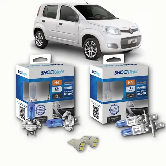 KIT lâmpadas Super brancas + LED T10 Fiat Uno Farol H4 + milhas H1 8500k