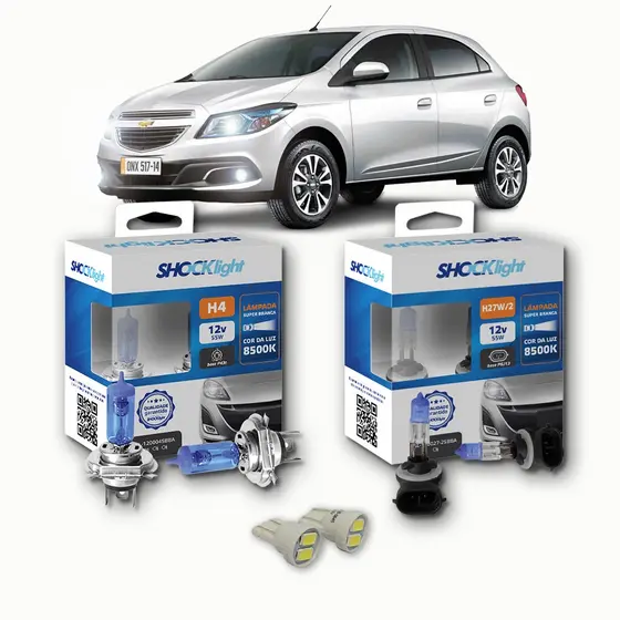 KIT lâmpadas Super brancas 8500K +LED T10 Chevrolet Onix 2012/2019 H4 FAROL + H27 milhas