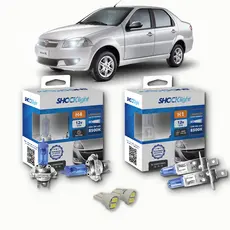 KIT lâmpadas Super brancas + LED T10 Fiat SIENA 1.4 FIRE FLEX 2011/2013 Farol H4 + milhas H1 8500k