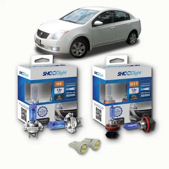 KIT lâmpadas Super brancas 8500K +LED T10 Nissan Sentra 2007-2013 H13 FAROL + H11 milhas
