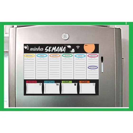 Lousa imã de geladeira Planner semanal magnético 30,5X21,5 cm