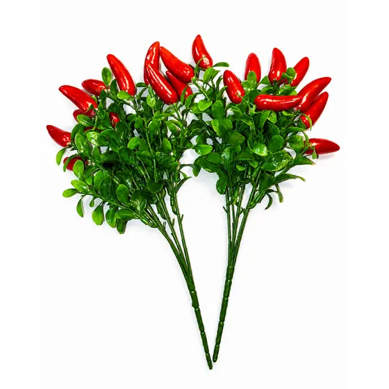 2 Buquês de Pimenta Com Folhagem Artificial Decoração