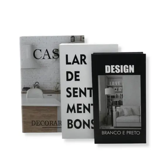 Conjunto de 3 Livros Caixas Decorativas Casa Sala Escritório