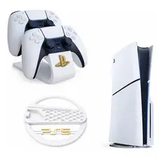 Kit Organizador Base Vertical e Suporte Para Controles Ps5 Pro e Ps5 Slim Compatível com Disco Digital e Físico