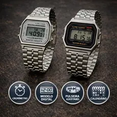 Relógio Digital Retrô Vintage Unissex Aço Inoxidável com Alarme Cronômetro Luz e Calendário Ajustável