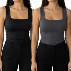 Kit 2 Regatas Femininas Decote Quadrado Reto com Forro Duplo Slim