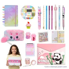 Kit Papelaria Fofa Menina 30 Itens Kawaii Presente Volta as aulas Estojo Escolar Feminino Professora Criança