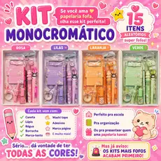 Kit Papelaria Fofa 15 itens monocromatico