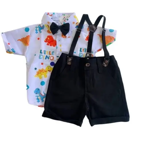 Dino Baby conjunto dinossauro kit Camisa, bermuda, suspensório e gravata Roupa aniversário Mesversário