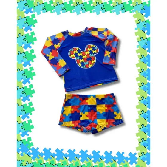 Conjunto UV50+ Autismo Menino Infantil Blusa Manga Longa + Sunga