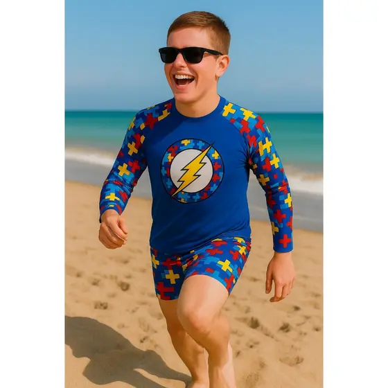Conjunto Infantil Masculino UV Personalizado | Proteção Solar UV50+ | Sensível ao Toque | Menino Autismo