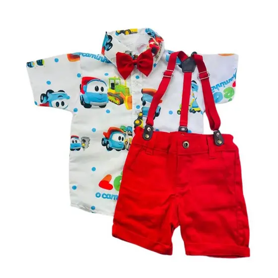 KIT Aniversário CARROS Conjunto temático Composto por Bermuda, Suspensório, Gravata e Camisa