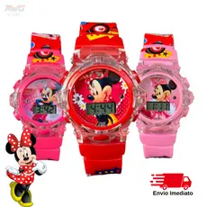 Relógio Infantil musical ou Relógio de Led Minnie menina colorido digital divertido com Bateria Extra