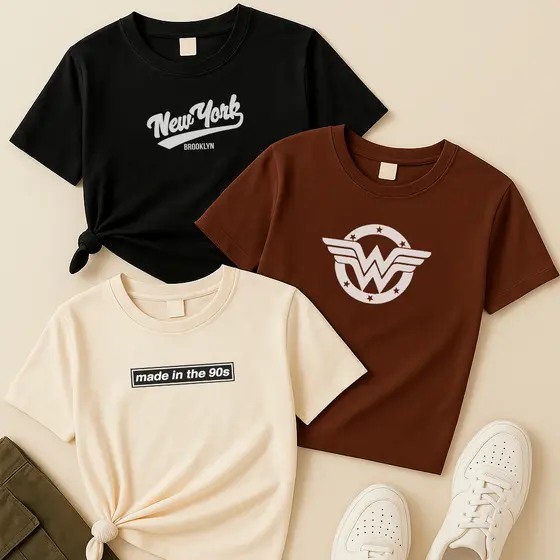 Blusa preta, marrom e off white New York Brooklyn, Mulher Maravilha e Made in the 90s Box