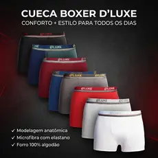Kit 5 Cueca Boxer Masculina D'luxe Microfibra Elastano Anatômica Longa Cores Variadas Atacado Revenda