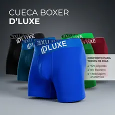 Kit 5 Cueca Boxer Masculina D'luxe Anatômica Perna Longa Confortável Cores Variadas Costura Reforçada Forrada