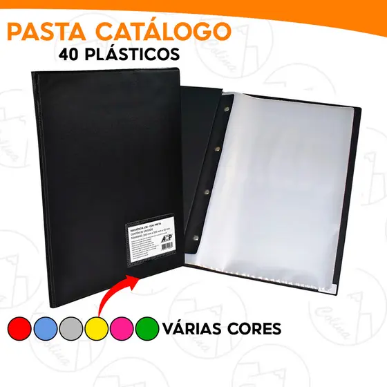 Pasta Catálogo A4/Oficio Acp Com 40 Plásticos Finos Para Folhas