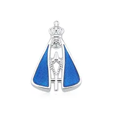 Pingente em prata 925 Nossa Senhora Aparecida manto azul 14mm x 20mm médio