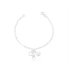 Pulseira feminina patuá estrela coração e concha prata 925