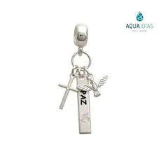 Berloque patua Espirito Santo cruz e placa paz prata 925