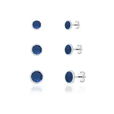 Trio de brincos prata 925 - Cravação inglesa azul marinho
