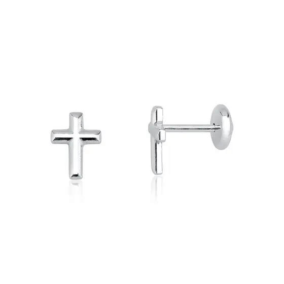 Brinco segundo furo cruz lisa 4 x 6mm prata 925