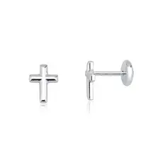 Brinco segundo furo cruz lisa 4 x 6mm prata 925
