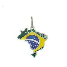 Pingente Mapa do Brasil com Resina Prata 925 / copa do mundo