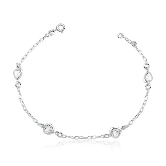 Pulseira Feminina de Prata 925 Coração com zircônias