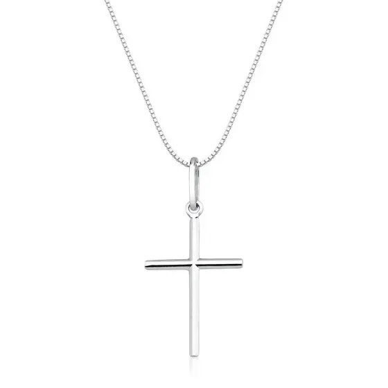 Colar prata 925 veneziana 70cm com pingente Cruz 1,8cm