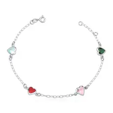 Pulseira Feminina de Prata 925 Coração Cravejado com 7mm e Colorida