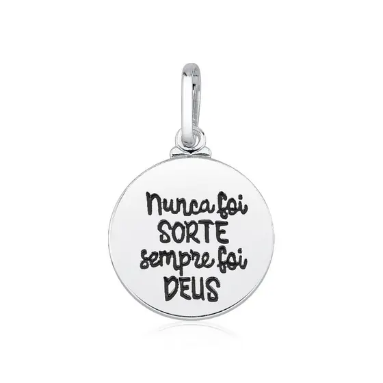 Pingente de Prata 925 Nunca Foi Sorte Sempre foi Deus