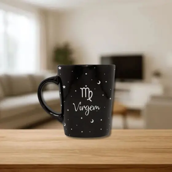 Caneca Cerâmica Signos Zodíaco Preta Presente 270ml Virgem
